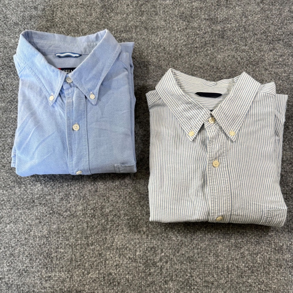 Chaps Coastland Wash Men XL Lot 2 Oxford Cotton Striped Blue White Soild Blue - Picture 12 of 12